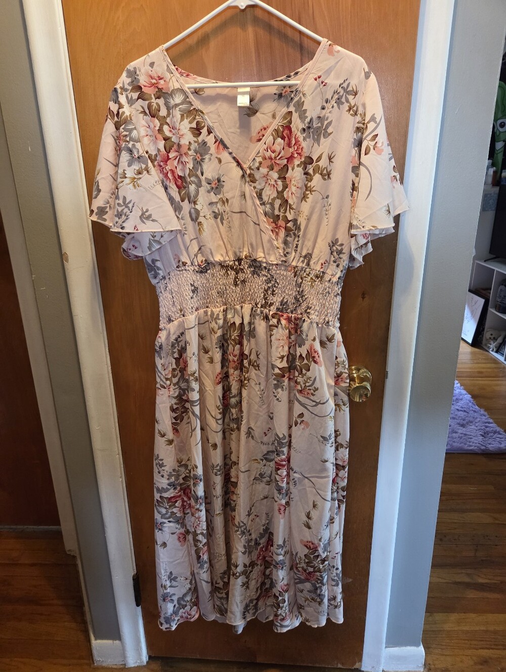 Flutter Sleeve Cinched Waist Midi Dress